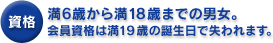 資格／満6歳から満18歳までの男女。会員資格は満19歳の誕生日で失われます